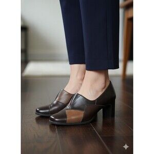Rialto Brown Patchwork Leather Block Heel